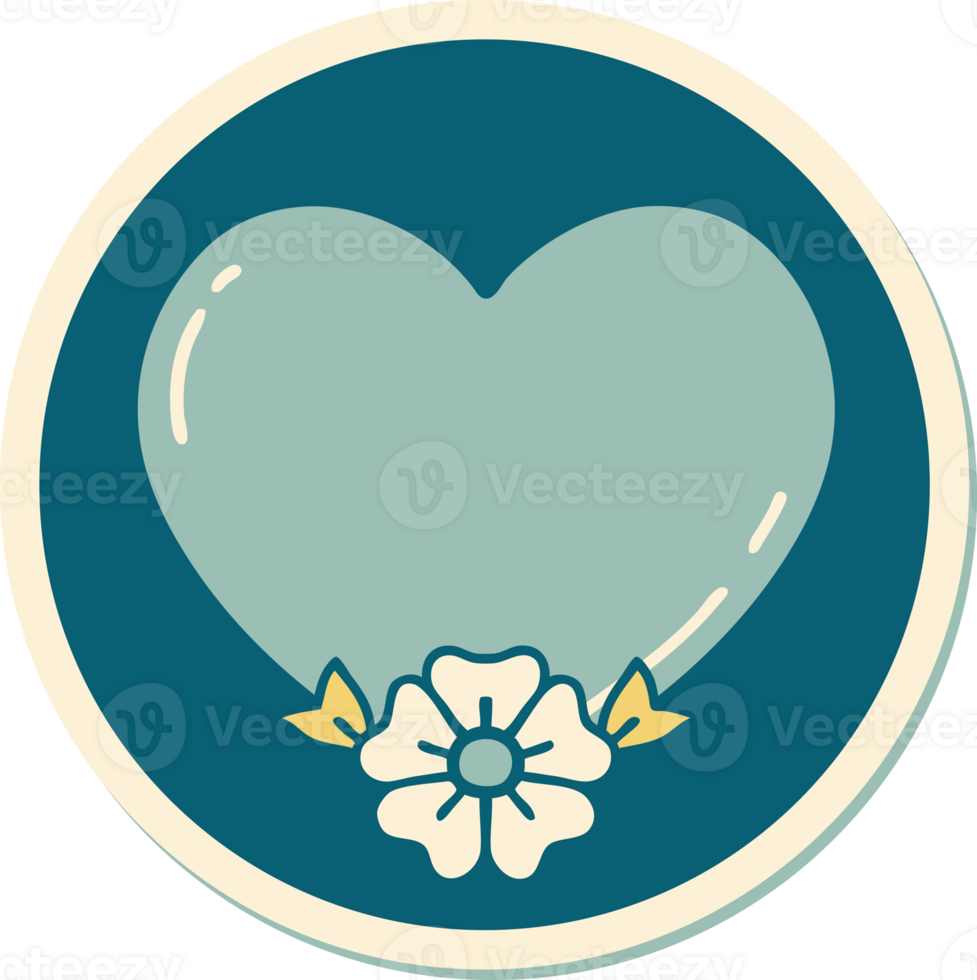 sticker of tattoo in traditional style of a heart and flower png