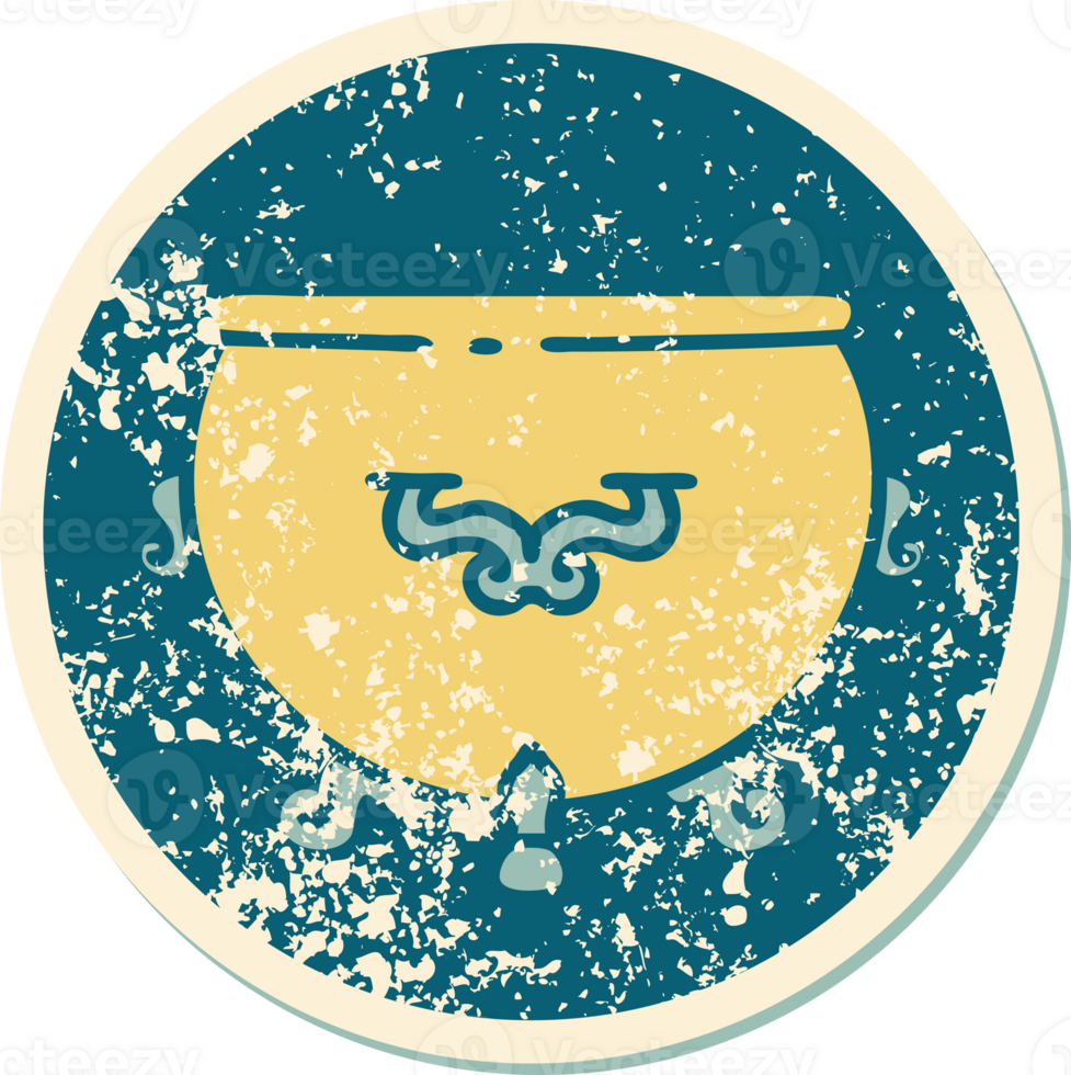 iconic distressed sticker tattoo style image of a cauldron png