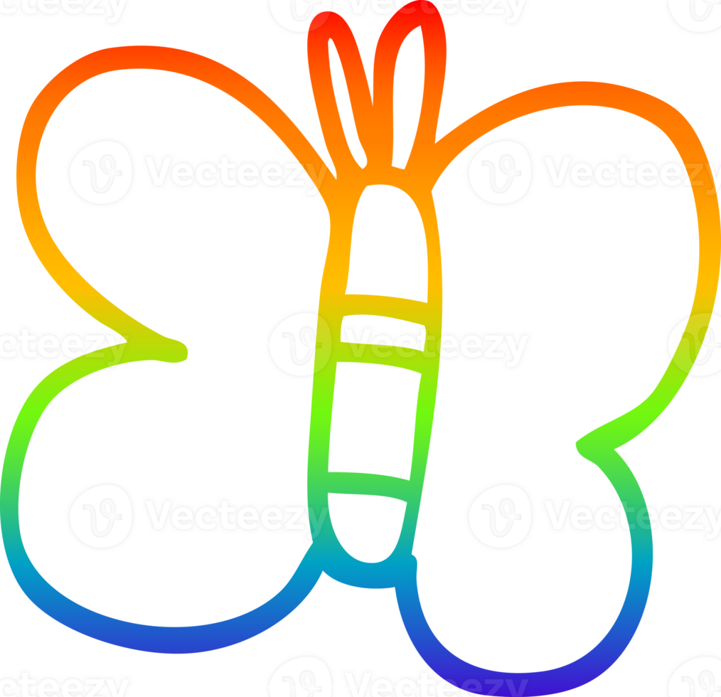 rainbow gradient line drawing of a cartoon butterfly png
