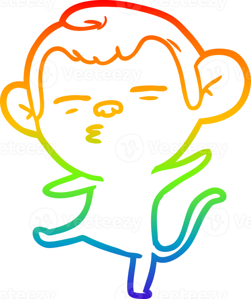 rainbow gradient line drawing of a cartoon suspicious monkey png