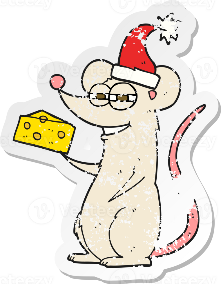 retro distressed sticker of a cartoon christmas mouse png