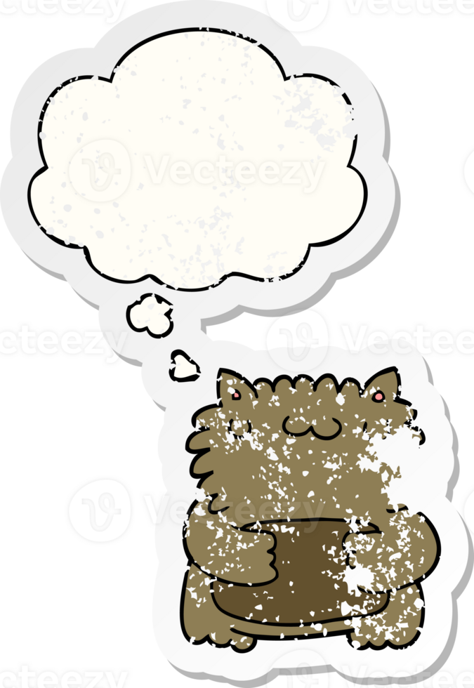 cartoon bear with thought bubble as a distressed worn sticker png