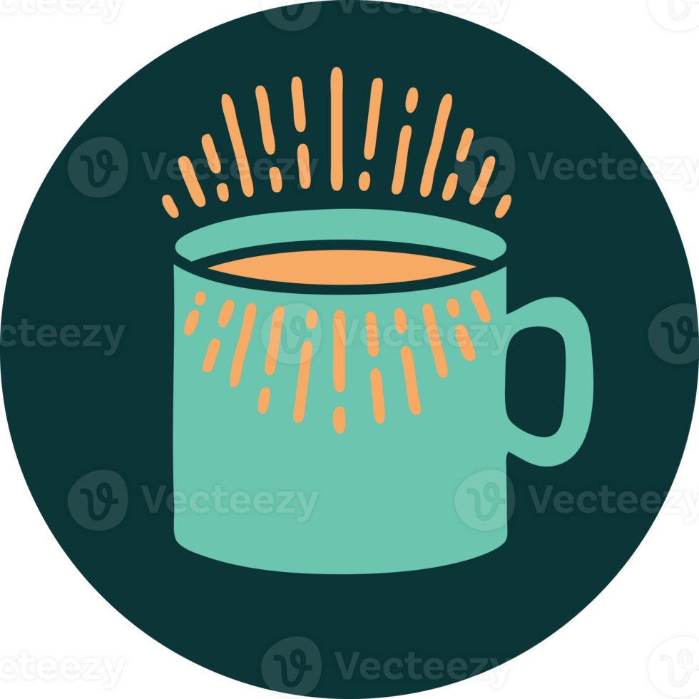 iconic tattoo style image of cup of coffee png