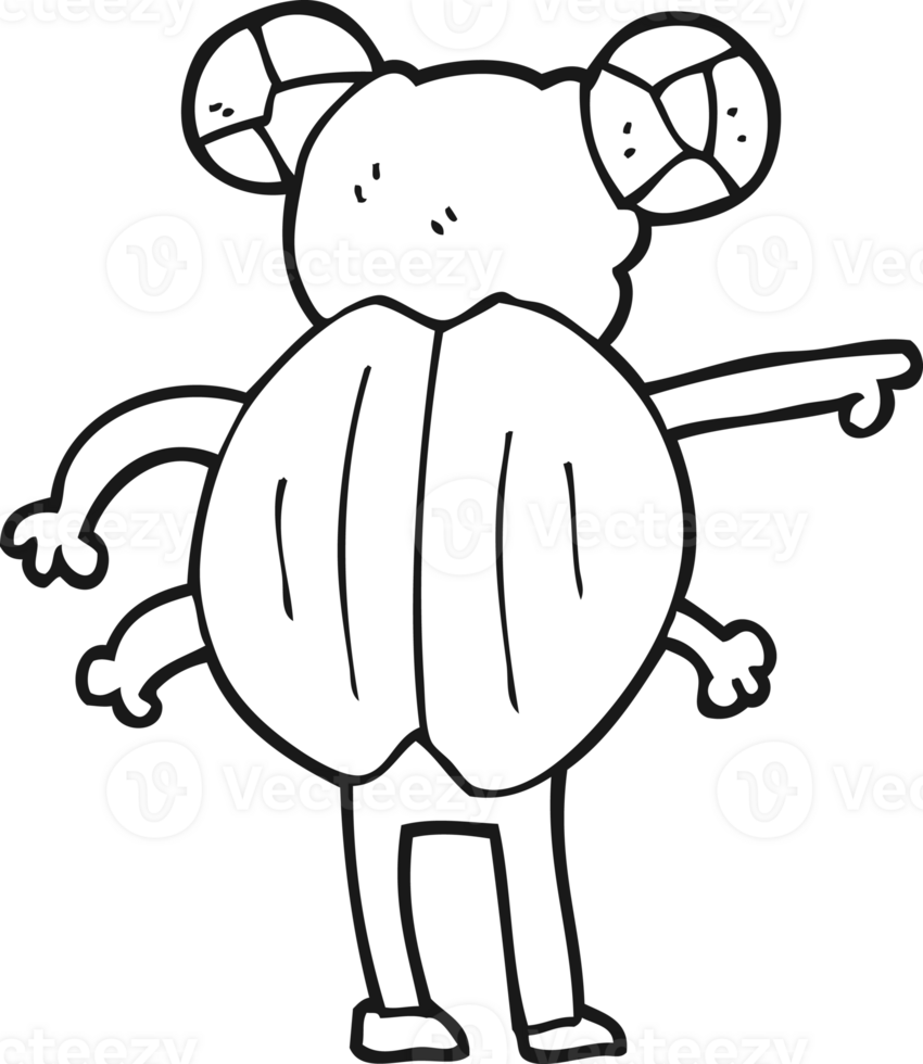 hand drawn black and white cartoon pointing insect png