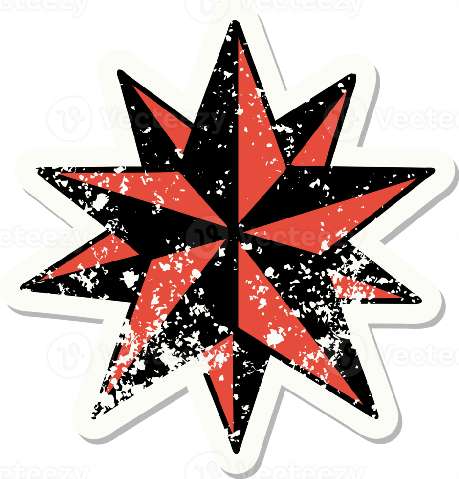 distressed sticker tattoo in traditional style of a star png
