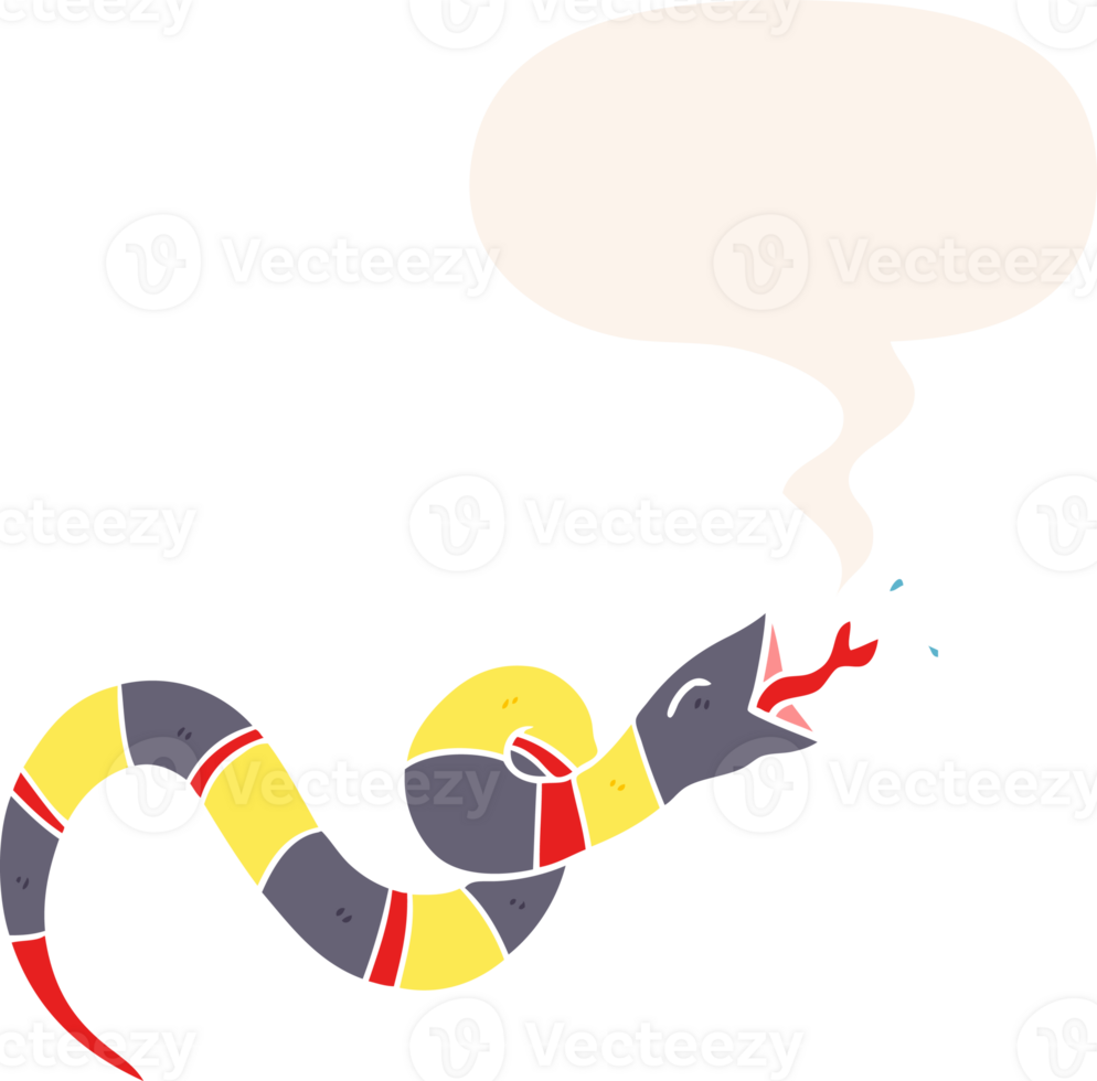 cartoon hissing snake with speech bubble in retro style png