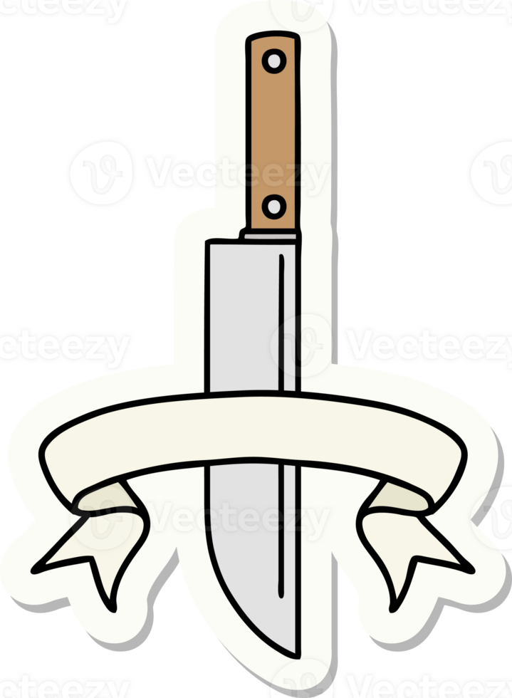 tattoo style sticker with banner of a knife png