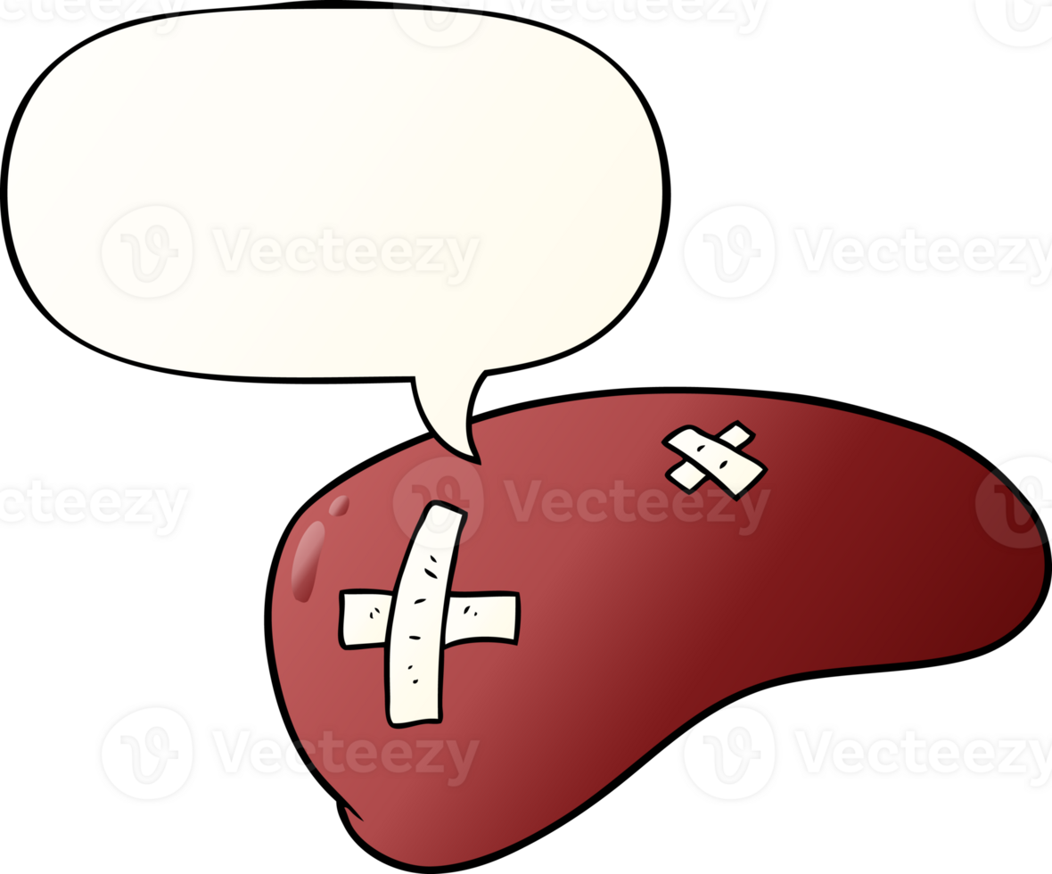 cartoon repaired liver with speech bubble in smooth gradient style png