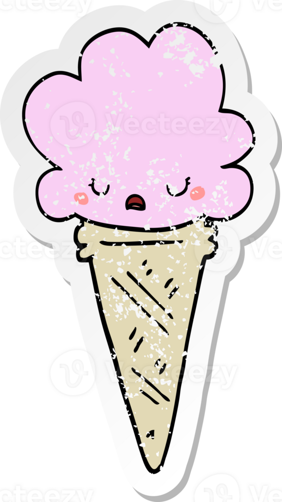 distressed sticker of a cartoon ice cream with face png