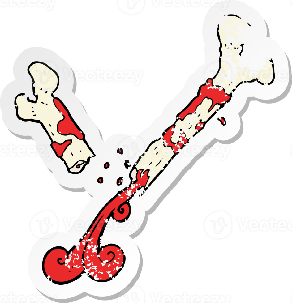 retro distressed sticker of a gross broken bone cartoon png