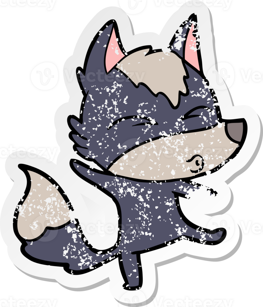 distressed sticker of a cartoon wolf pouting png