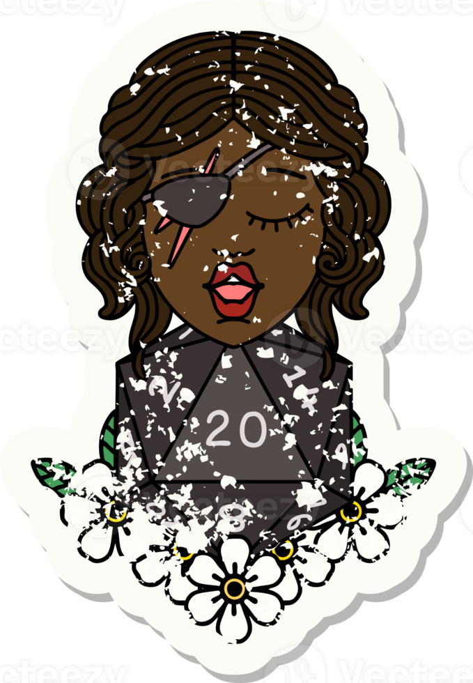 Retro Tattoo Style human rogue with natural twenty dice roll png