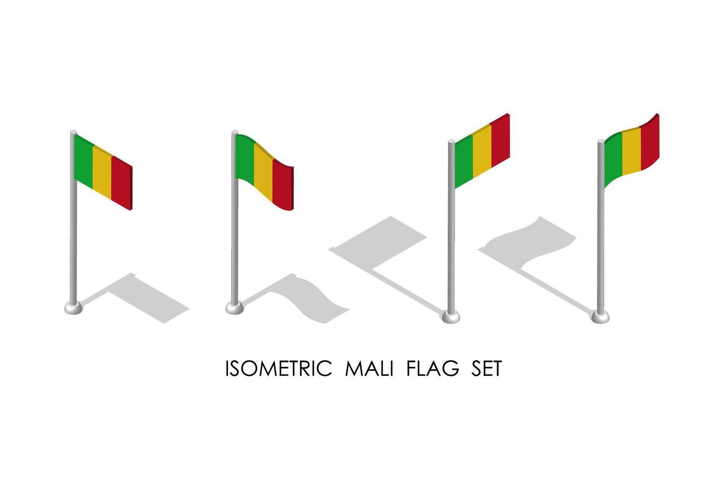 isometric flag of MALI in static position and in motion on flagpole. 3d vector