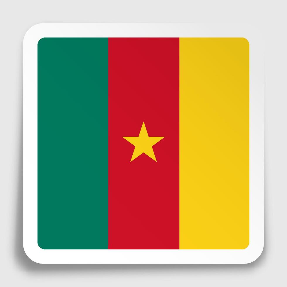 CAMEROON flag icon on paper square sticker with shadow. Button for mobile application or web. vector