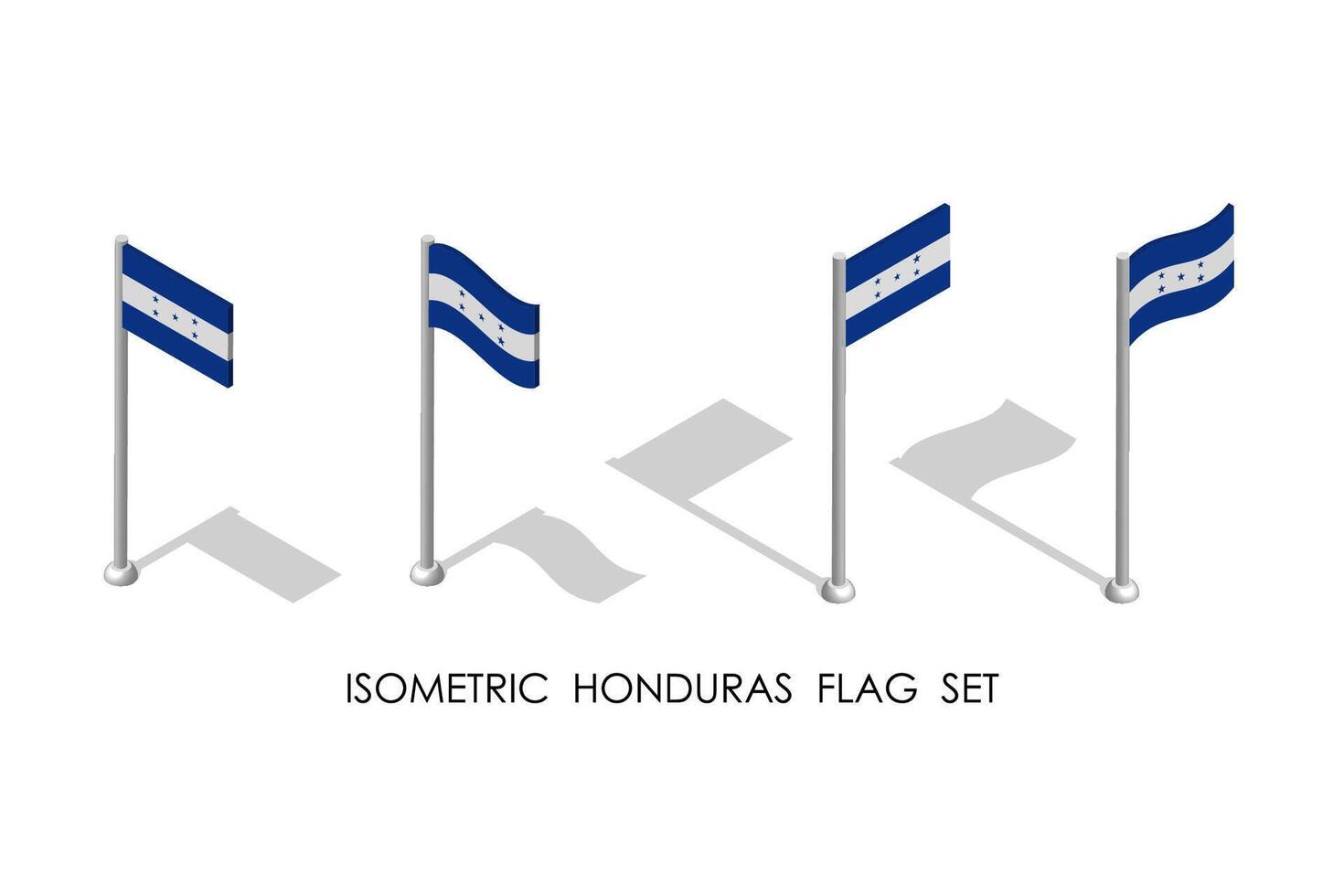 isométrica bandera de Honduras en estático posición y en movimiento en asta de bandera. 3d vector