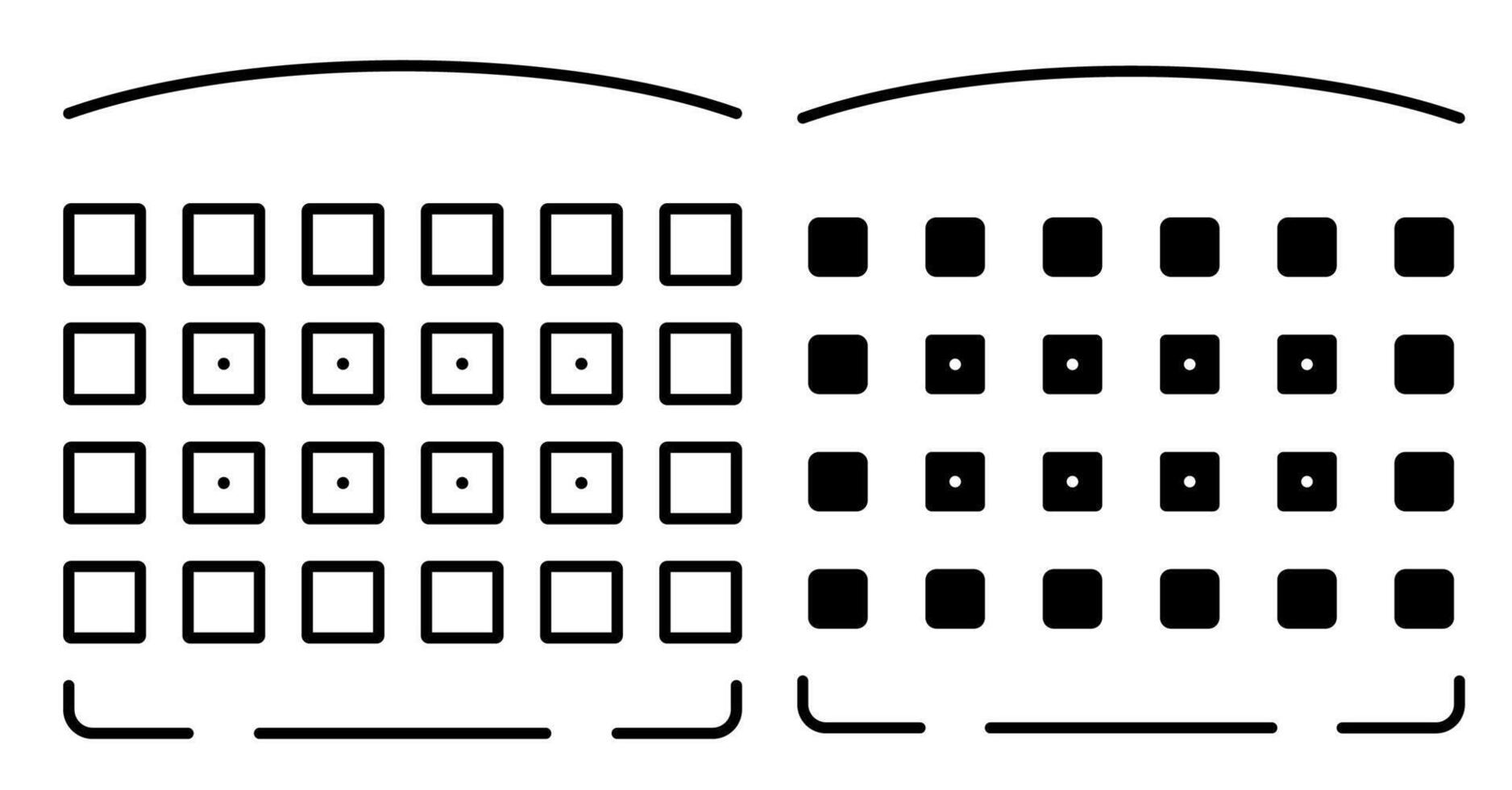 Linear icon. Scheme of filling the auditorium in cinema or at concert. Simple black and white isolated on white background vector