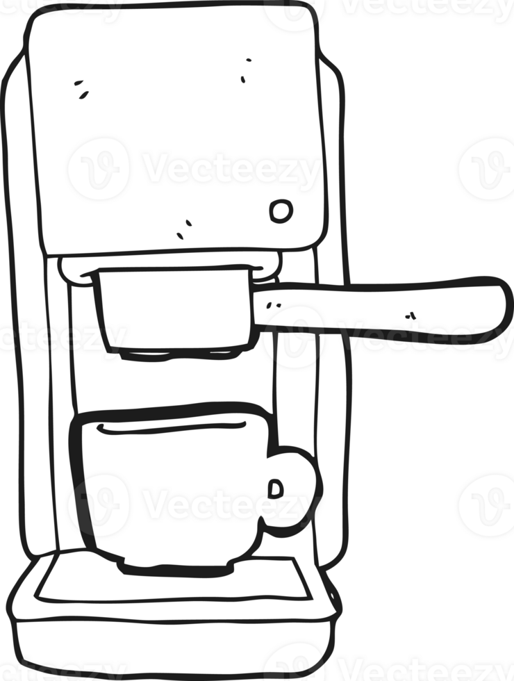 hand drawn black and white cartoon espresso maker png