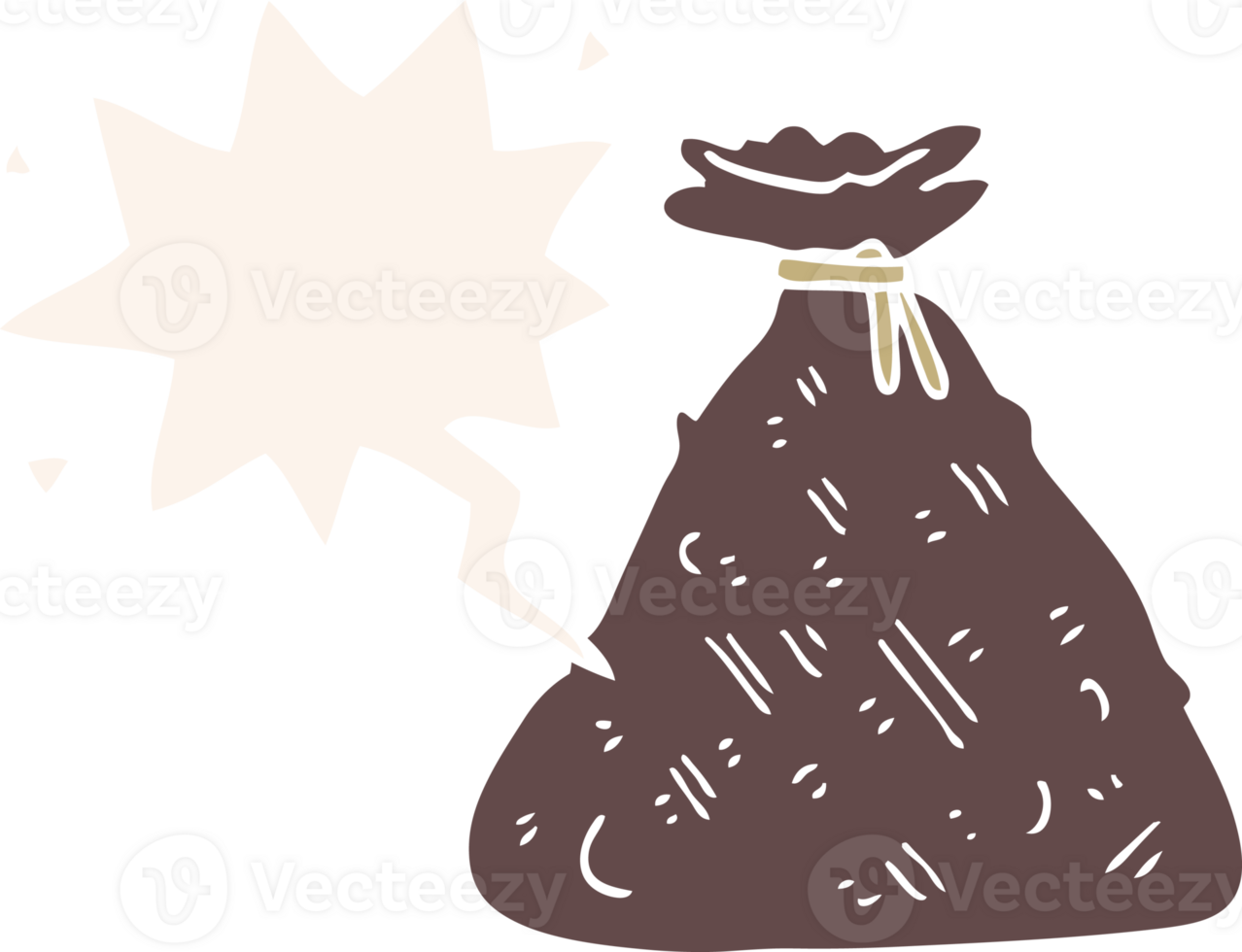cartoon old hessian sack with speech bubble in retro style png