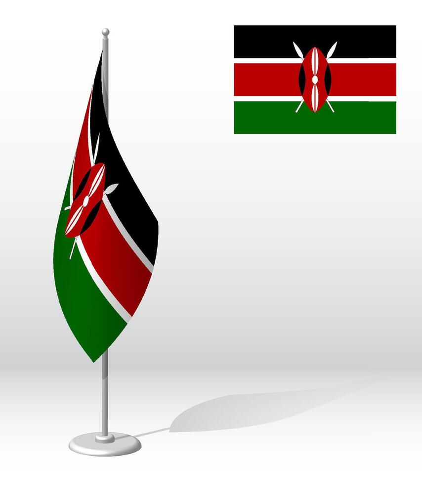 Kenya flag on flagpole for registration of solemn event, meeting foreign guests. National independence day of Kenya. Realistic 3D on white vector