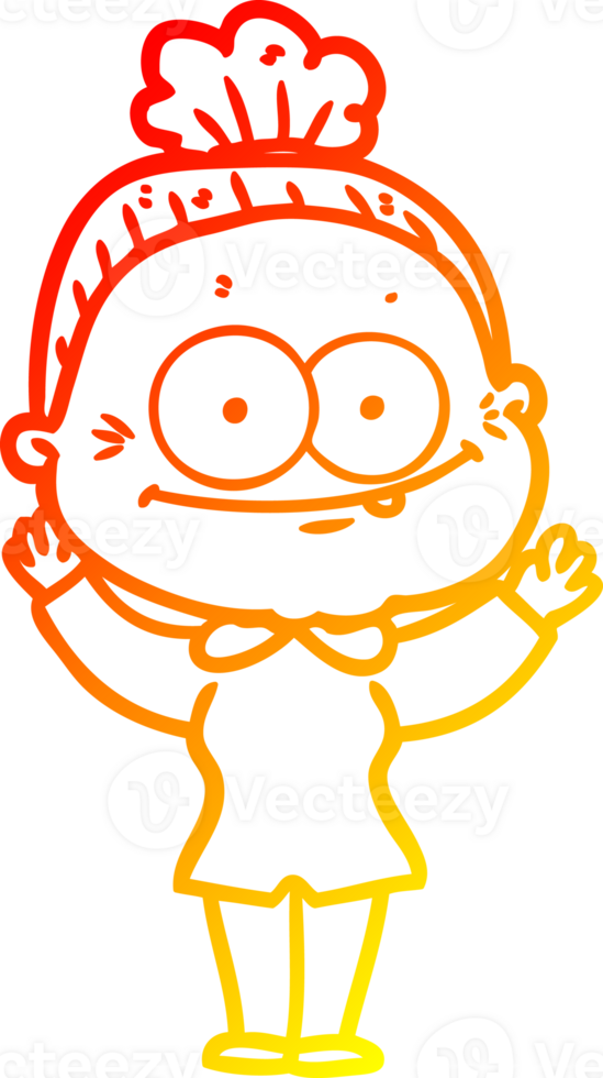 warm gradient line drawing of a cartoon happy old woman png