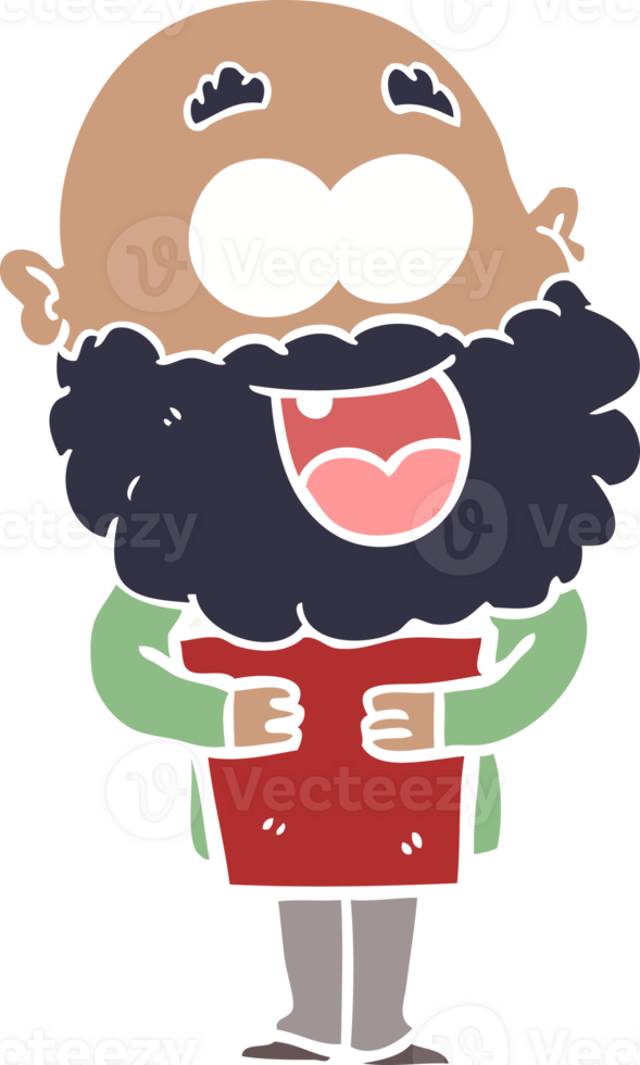 flat color style cartoon crazy happy man with beard and book png