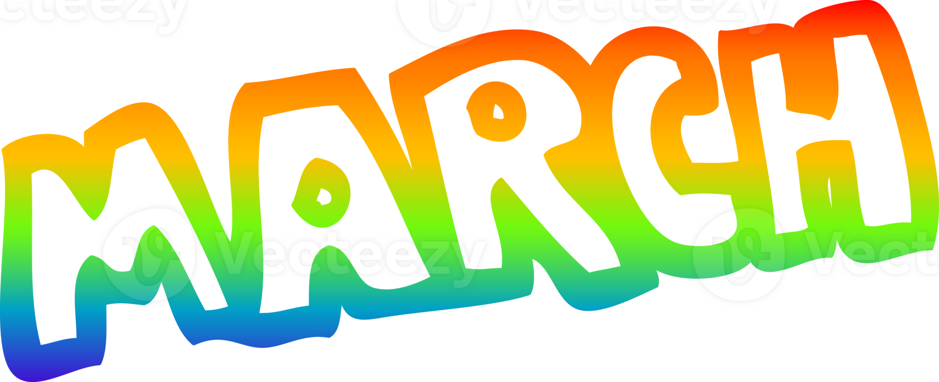 rainbow gradient line drawing of a cartoon month of march png