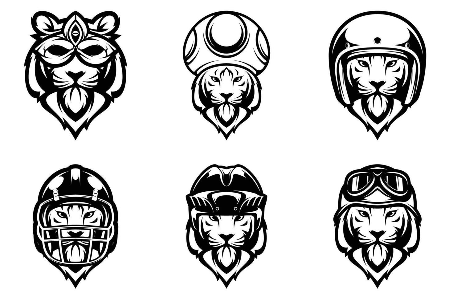 Tiger Mascot Design Bundle Outline Version vector