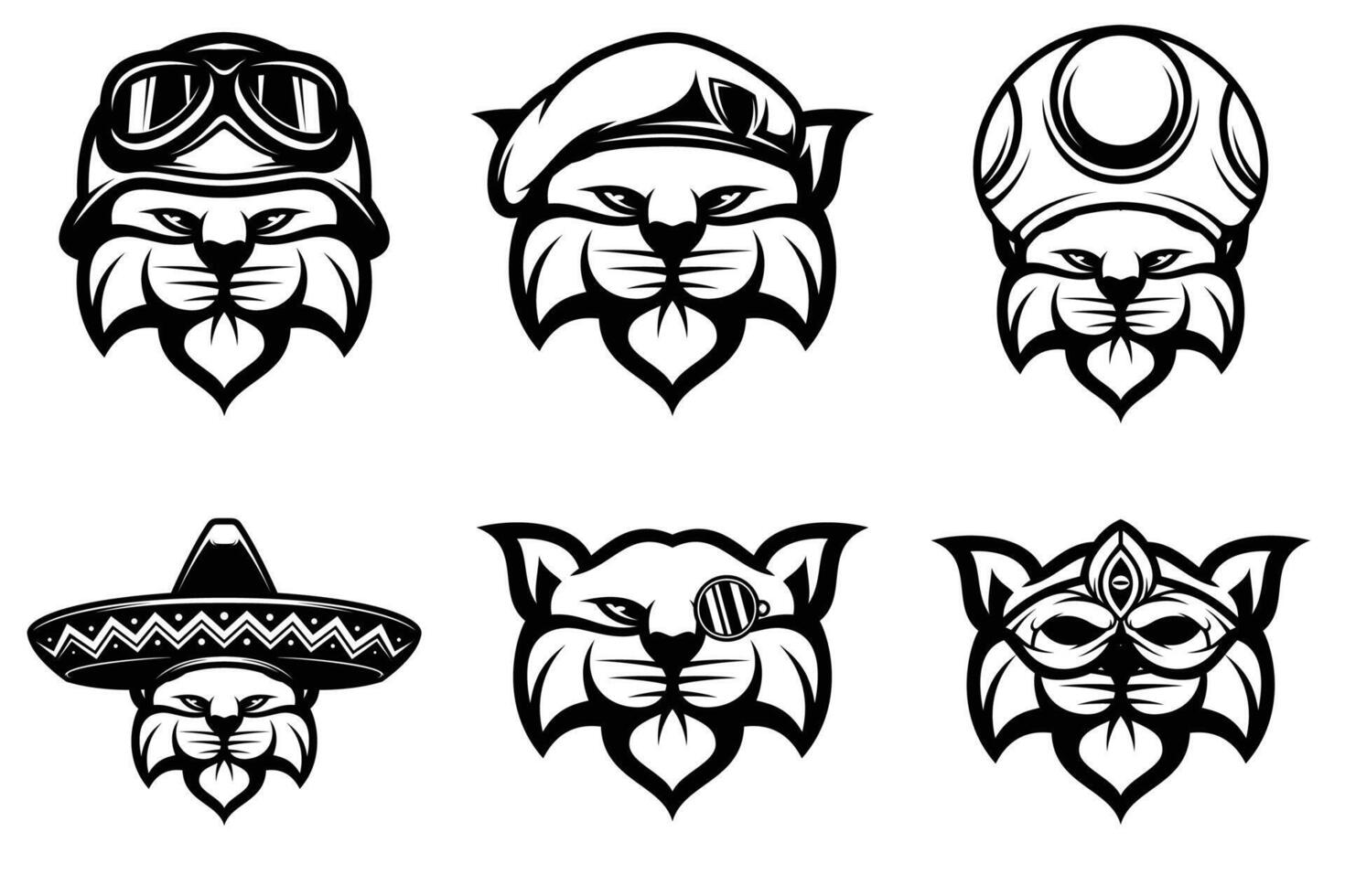 Cat Mascot Design Bundle Outline Version vector