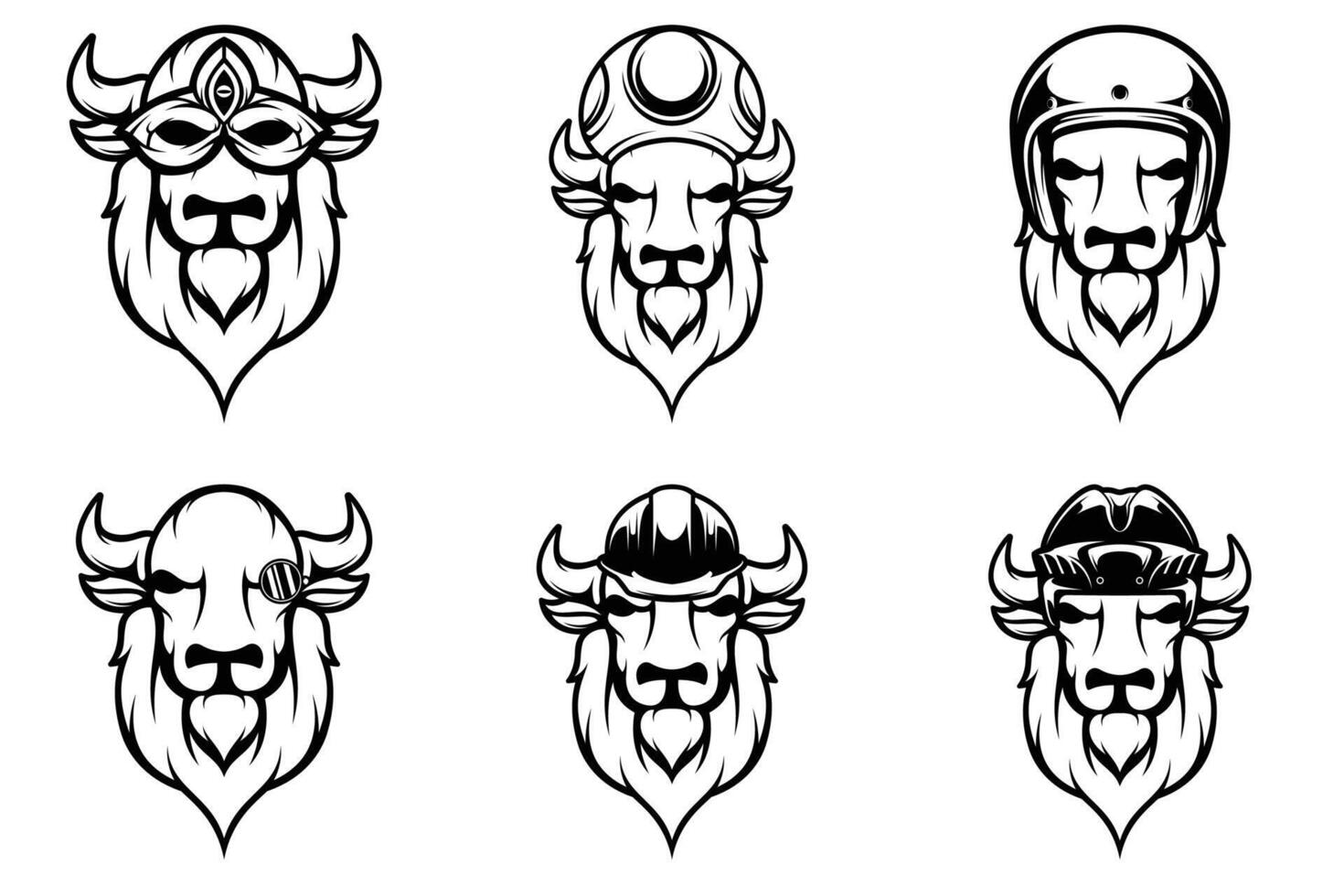 Buffalo Mascot Design Bundle Outline Version vector