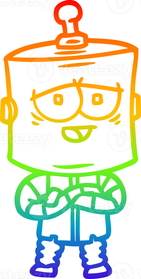 rainbow gradient line drawing of a cartoon robot png