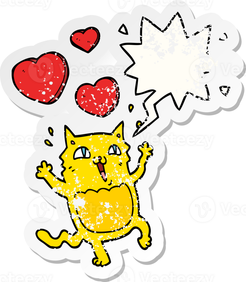 cartoon cat crazy in love with speech bubble distressed distressed old sticker png