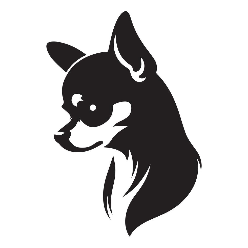 A Pensive Chihuahua dog face illustration in black and white vector