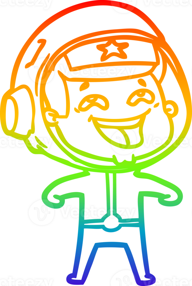 rainbow gradient line drawing of a cartoon laughing astronaut png