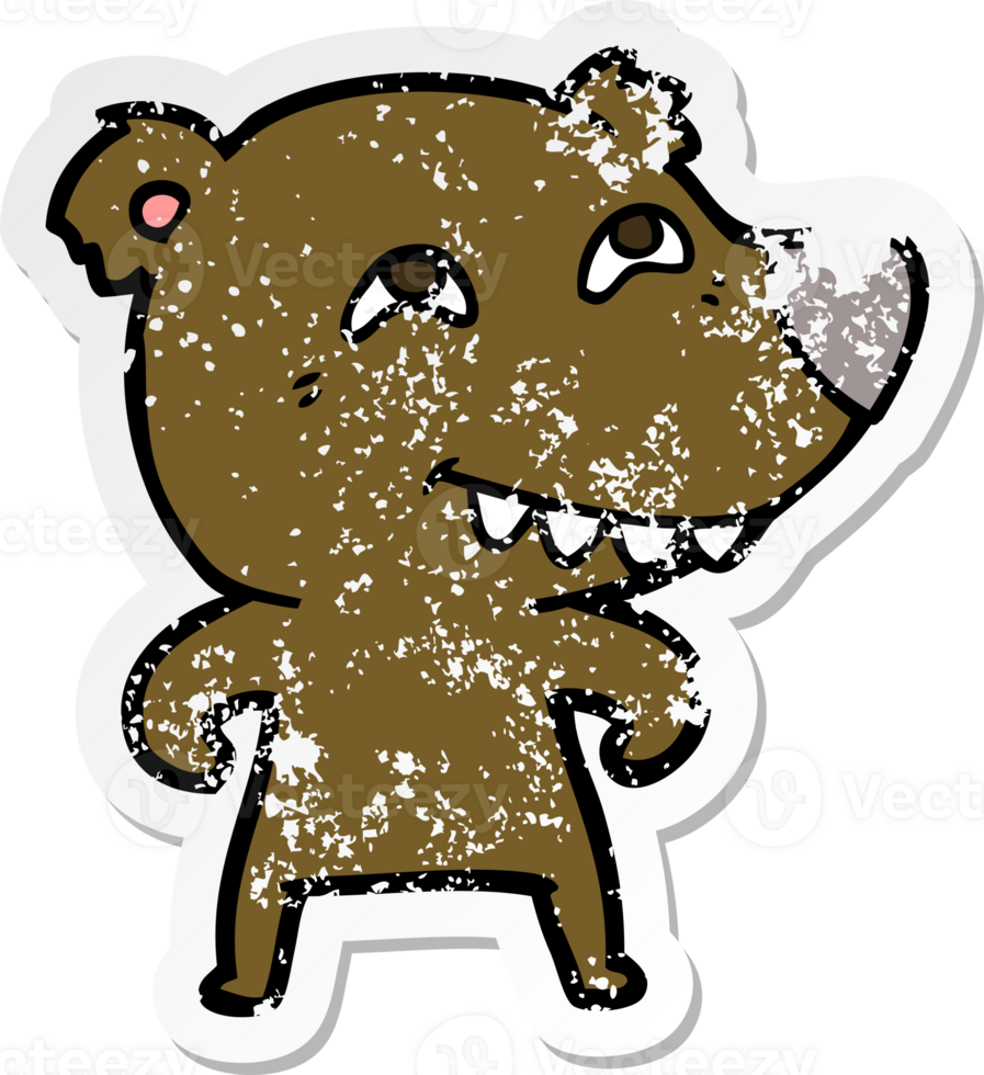 distressed sticker of a cartoon bear showing teeth png