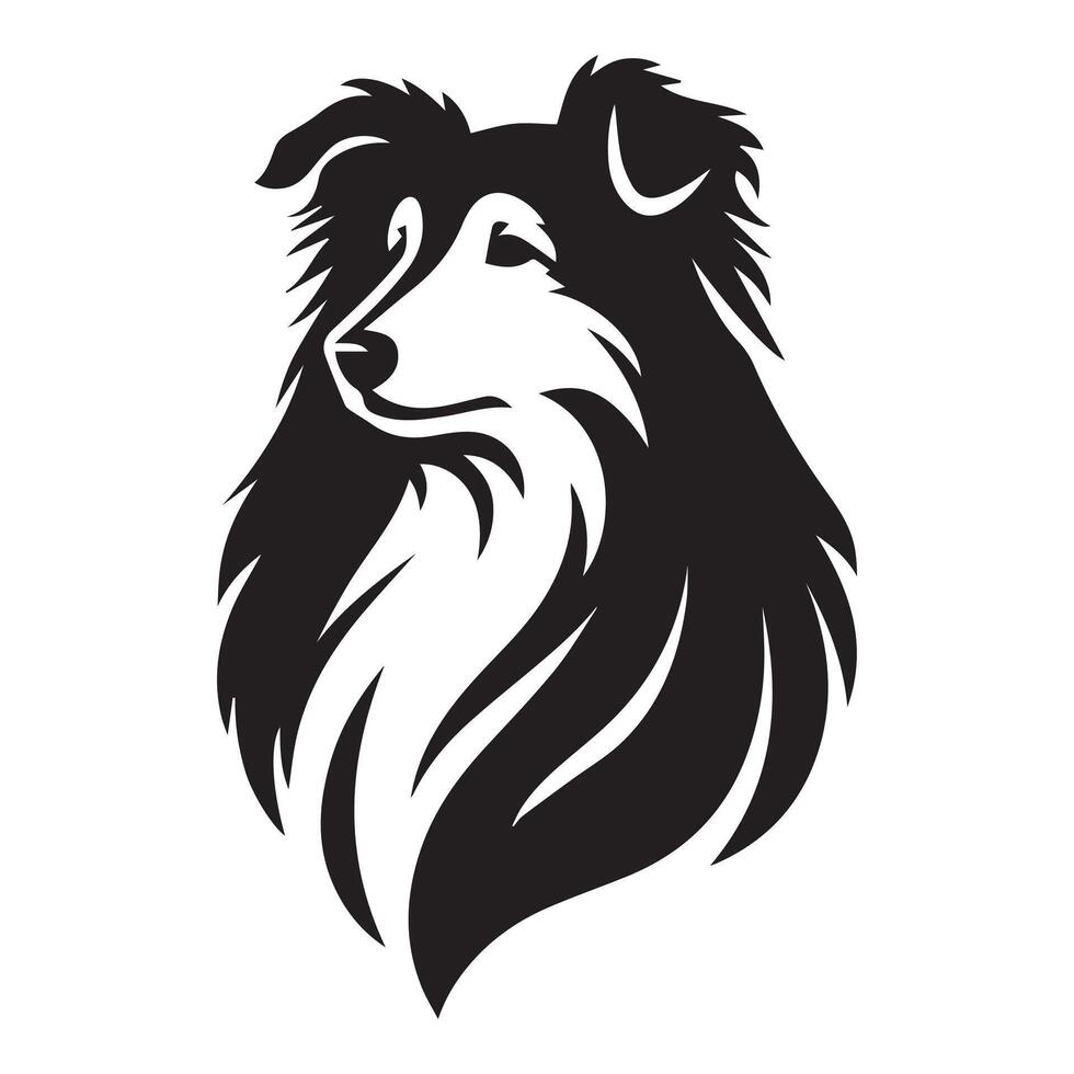 Shetland Sheepdog - A Majestic Sheltie dog face illustration in black and white vector