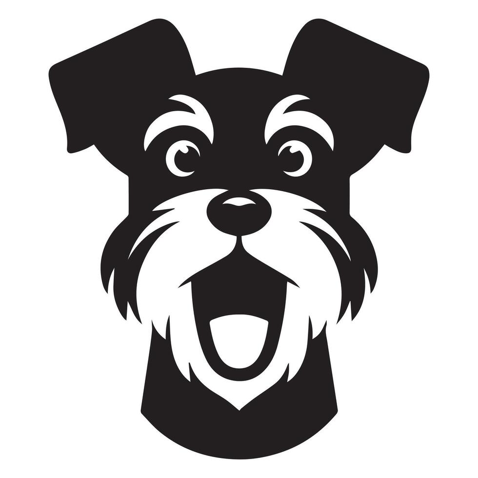 illustration of A Excited Schnauzer dog face in black and white vector