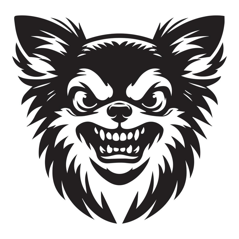 An Angry Chihuahua dog face illustration in black and white vector