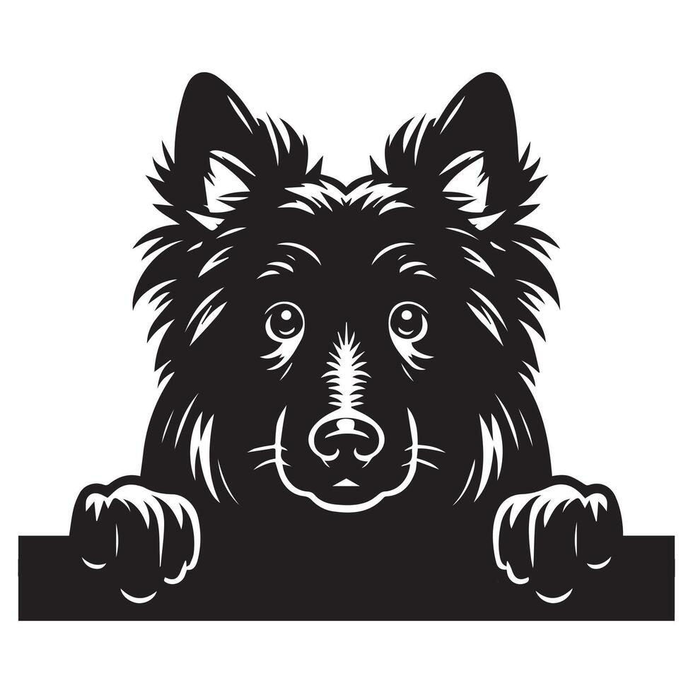 Dog Peeking - Belgian Tervuren Dog Peeking face illustration in black and white vector