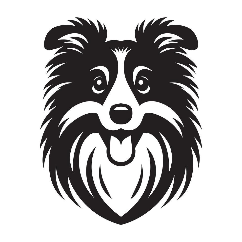Shetland Sheepdog - A Happy Sheltie dog face illustration in black and white vector