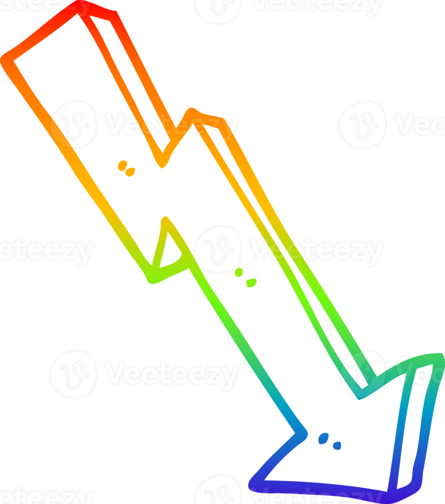 rainbow gradient line drawing of a cartoon business loss arrow png