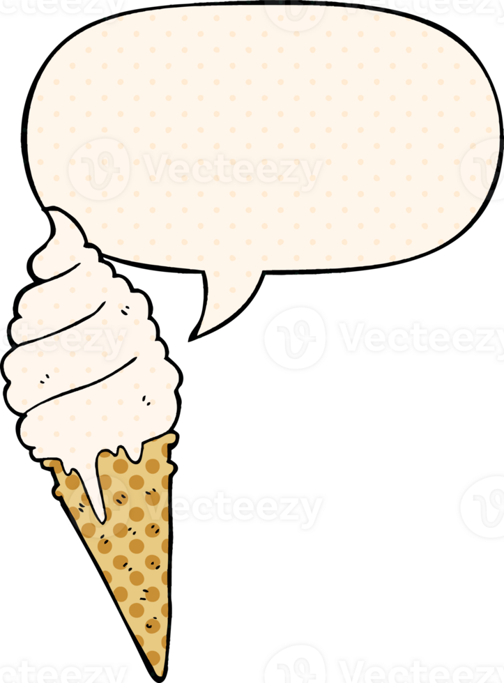 cartoon ice cream with speech bubble in comic book style png