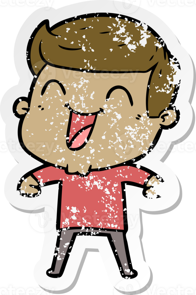 distressed sticker of a cartoon man laughing png