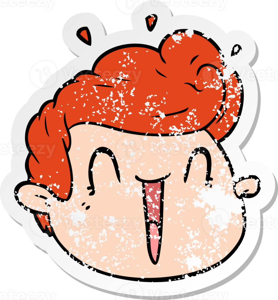 distressed sticker of a cartoon male face surprised png