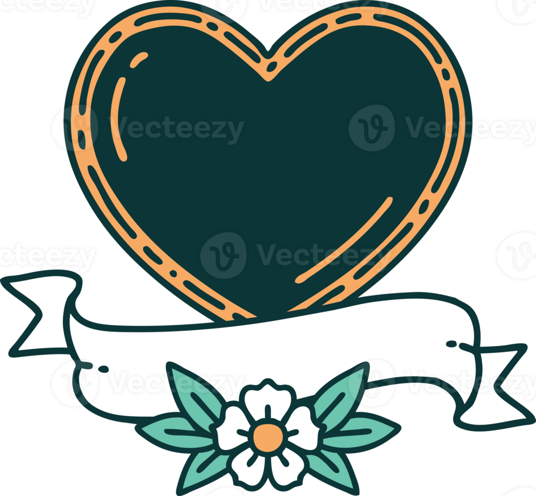 iconic tattoo style image of a heart and banner png