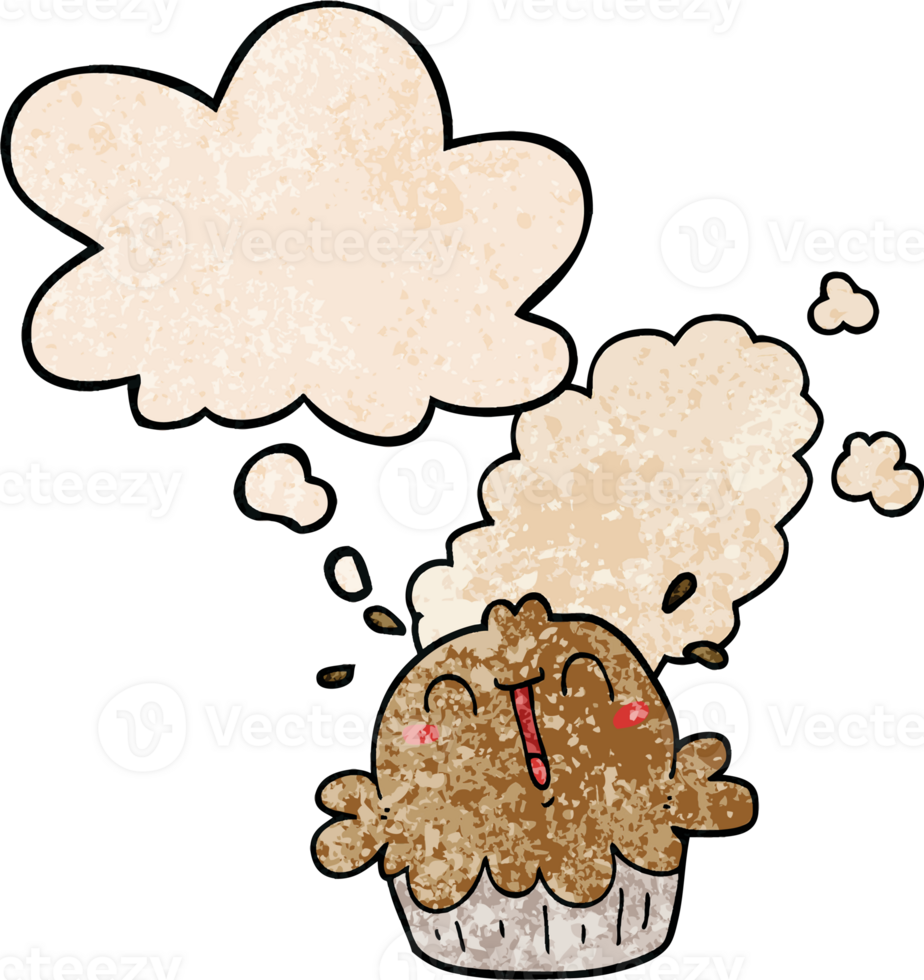 cute cartoon pie with thought bubble in grunge texture style png