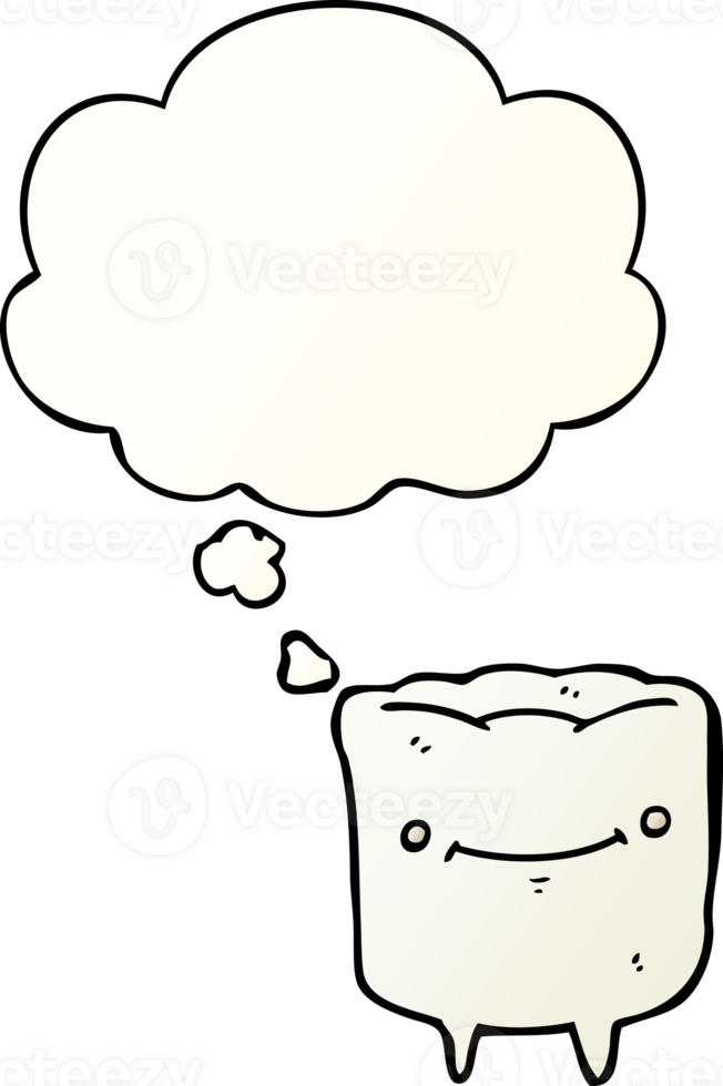 cartoon happy tooth with thought bubble in smooth gradient style png
