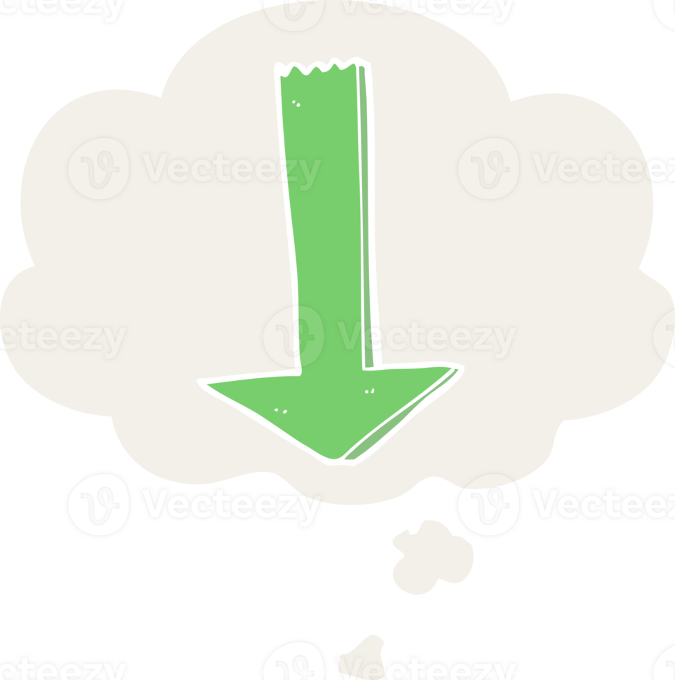 cartoon pointing arrow with thought bubble in retro style png