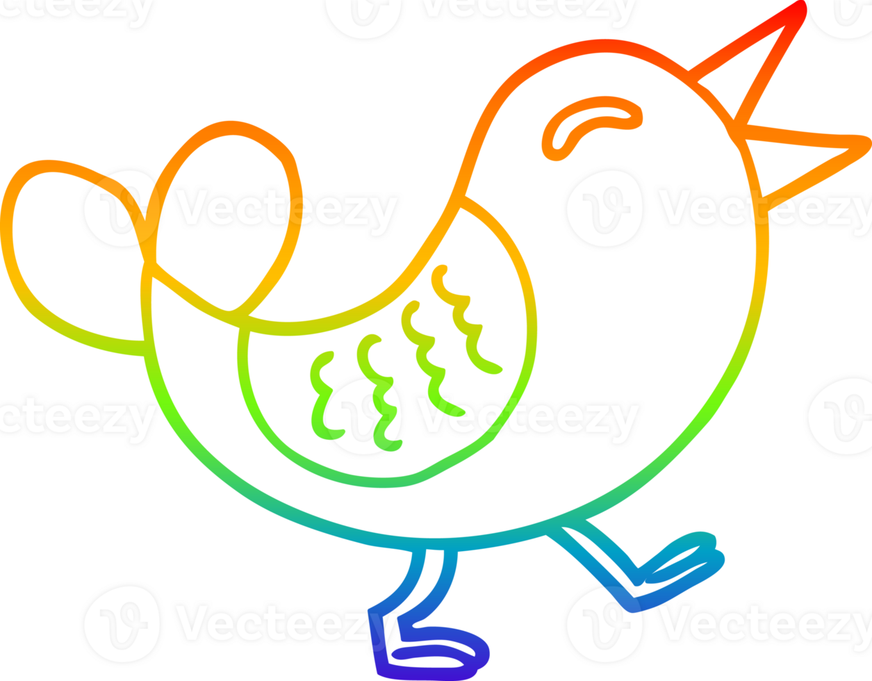 rainbow gradient line drawing of a cartoon bluebird png
