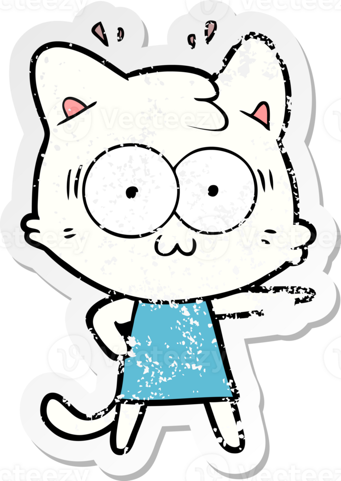 distressed sticker of a cartoon surprised cat png