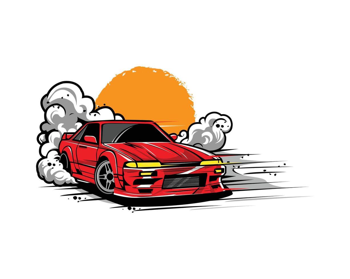 red car smokey and sun vector